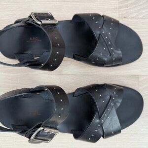 A.P.C. Regular Sandals Navy Leather with small silver studs on straps size 39